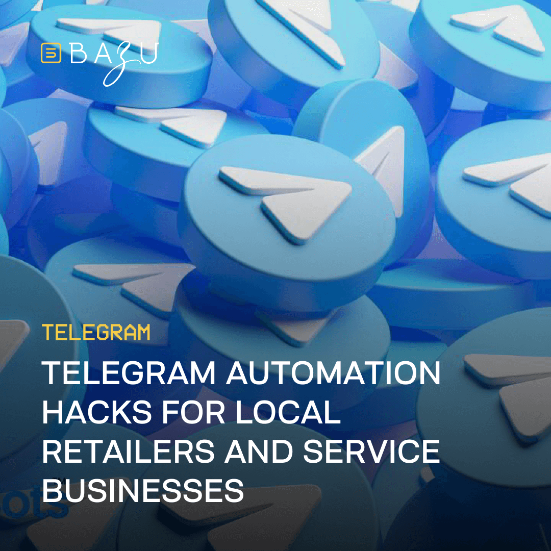 A collection of blue Telegram icons stacked together represents BAZU's Telegram automation hacks for local retailers and service businesses.