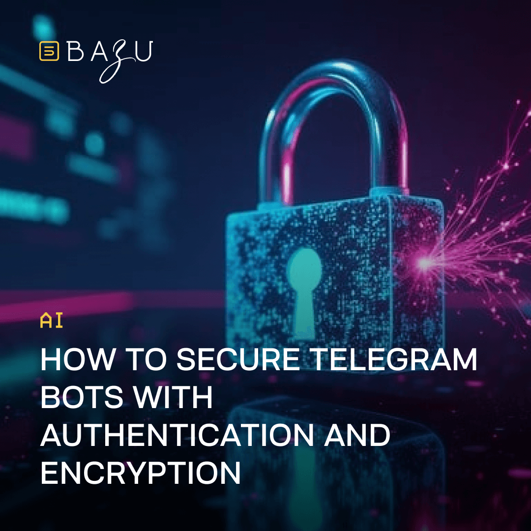 A glowing digital padlock with a spark of light symbolizes BAZU's AI-driven guide on securing Telegram bots with authentication and encryption.